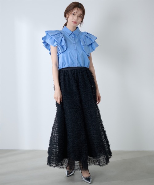 AND COUTURE(アンドクチュール)の「ギャザーフリルチュールスカート(スカート・レディース・アイボリー/ブラック・FREE)」の7枚目の写真