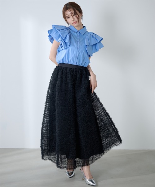 AND COUTURE(アンドクチュール)の「ギャザーフリルチュールスカート(スカート・レディース・アイボリー/ブラック・FREE)」の8枚目の写真