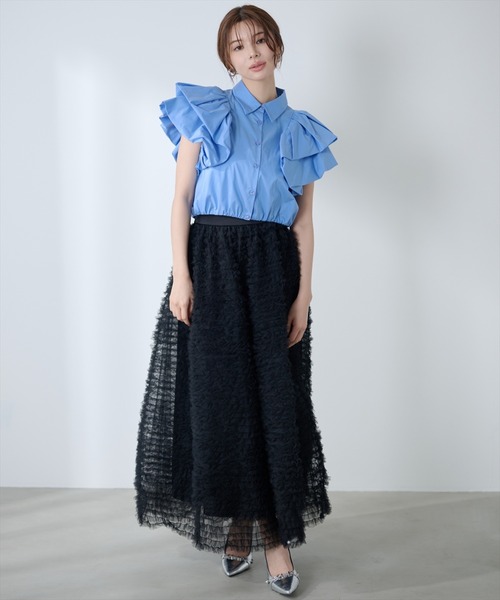 AND COUTURE(アンドクチュール)の「ギャザーフリルチュールスカート(スカート・レディース・アイボリー/ブラック・FREE)」の9枚目の写真