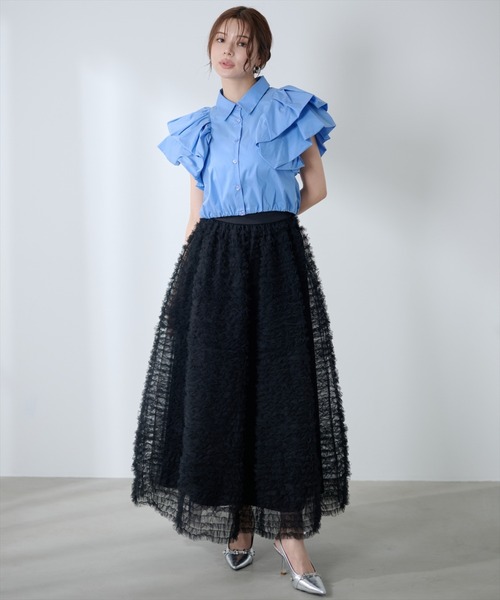 AND COUTURE(アンドクチュール)の「ギャザーフリルチュールスカート(スカート・レディース・アイボリー/ブラック・FREE)」の10枚目の写真