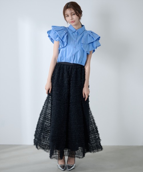 AND COUTURE(アンドクチュール)の「ギャザーフリルチュールスカート(スカート・レディース・アイボリー/ブラック・FREE)」の11枚目の写真