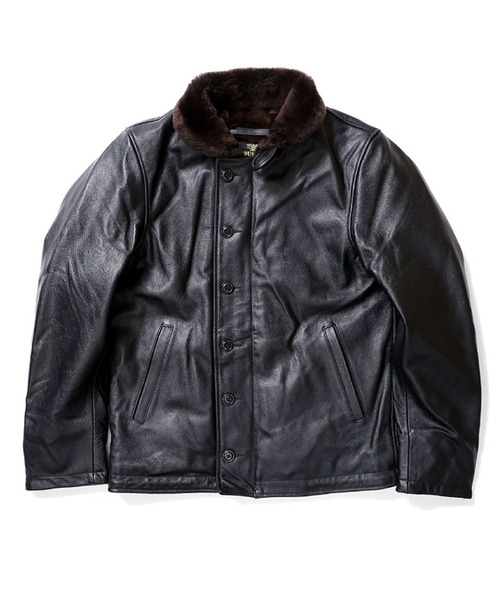 HOUSTON(ヒューストン)の「HOUSTON ヒューストン COW LEATHER N-1 DECK JACKET / カウレザー N-1 デッキジャケット(ライダースジャケット・メンズ・ブラック/ブラウン・42/40/38)」の1枚目の写真