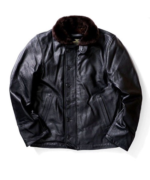HOUSTON(ヒューストン)の「HOUSTON ヒューストン COW LEATHER N-1 DECK JACKET / カウレザー N-1 デッキジャケット(ライダースジャケット・メンズ・ブラック/ブラウン・42/40/38)」の3枚目の写真