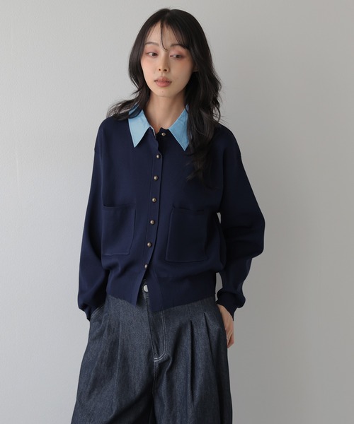 AMELY(エミリー)の「2WAY ニットカーディガン/配色襟取り外し可能/長袖(カーディガン/ボレロ・レディース・ベージュ/ブラウン/ブラック/ネイビー/グレー・フリー)」の5枚目の写真