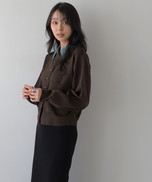 AMELY(エミリー)の「2WAY ニットカーディガン/配色襟取り外し可能/長袖(カーディガン/ボレロ・レディース・ベージュ/ブラウン/ブラック/ネイビー/グレー・フリー)」の16枚目の写真