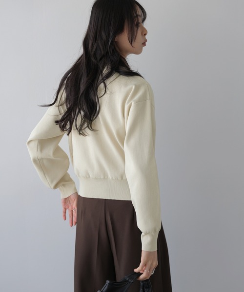 AMELY(エミリー)の「2WAY ニットカーディガン/配色襟取り外し可能/長袖(カーディガン/ボレロ・レディース・ベージュ/ブラウン/ブラック/ネイビー/グレー・フリー)」の8枚目の写真