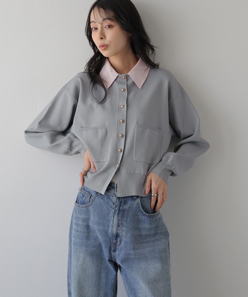 AMELY(エミリー)の「2WAY ニットカーディガン/配色襟取り外し可能/長袖(カーディガン/ボレロ・レディース・ベージュ/ブラウン/ブラック/ネイビー/グレー・フリー)」の9枚目の写真