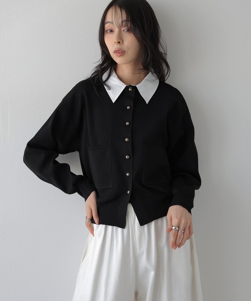 AMELY(エミリー)の「2WAY ニットカーディガン/配色襟取り外し可能/長袖(カーディガン/ボレロ・レディース・ベージュ/ブラウン/ブラック/ネイビー/グレー・フリー)」の13枚目の写真
