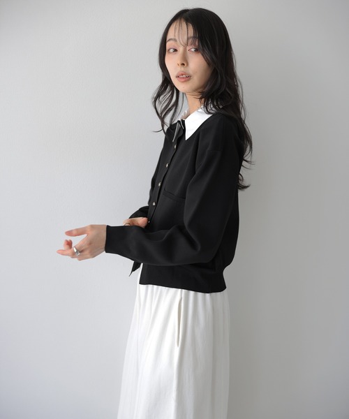 AMELY(エミリー)の「2WAY ニットカーディガン/配色襟取り外し可能/長袖(カーディガン/ボレロ・レディース・ベージュ/ブラウン/ブラック/ネイビー/グレー・フリー)」の14枚目の写真