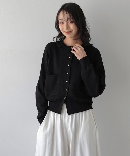AMELY(エミリー)の「2WAY ニットカーディガン/配色襟取り外し可能/長袖(カーディガン/ボレロ・レディース・ベージュ/ブラウン/ブラック/ネイビー/グレー・フリー)」の12枚目の写真