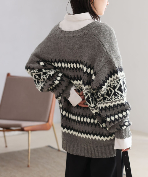 JOURNAL STANDARD(ジャーナルスタンダード)の「HERITAGE ジャガードVネックカーディガン(カーディガン/ボレロ・レディース・チャコールグレー/ブラック・FREE)」の8枚目の写真