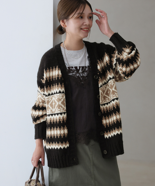 JOURNAL STANDARD(ジャーナルスタンダード)の「HERITAGE ジャガードVネックカーディガン(カーディガン/ボレロ・レディース・チャコールグレー/ブラック・FREE)」の12枚目の写真