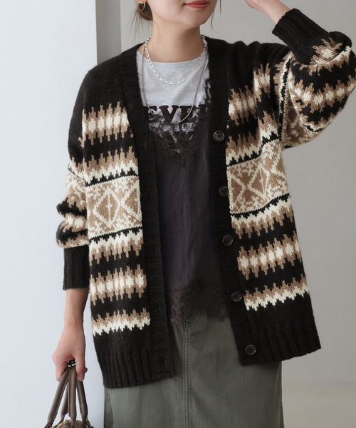 JOURNAL STANDARD(ジャーナルスタンダード)の「HERITAGE ジャガードVネックカーディガン(カーディガン/ボレロ・レディース・チャコールグレー/ブラック・FREE)」の14枚目の写真