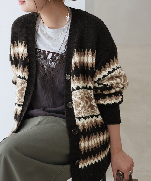 JOURNAL STANDARD(ジャーナルスタンダード)の「HERITAGE ジャガードVネックカーディガン(カーディガン/ボレロ・レディース・チャコールグレー/ブラック・FREE)」の16枚目の写真