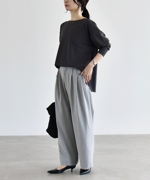 quaranciel(カランシエル)の「quaranciel:〈洗濯機可能〉2タック 起毛 ワイド パンツ(その他パンツ・レディース・チャコールグレー/ライトグレー/ブラック/グレー・40/38)」の12枚目の写真