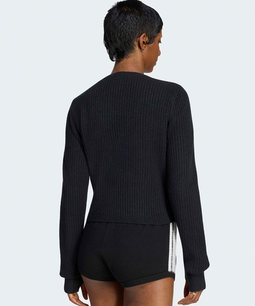 adidas（アディダス）の「adidas/アディダス ORI  KNIT CARDIGAN ニットカーディガン Vネック ニット カシュクール ライン サムホール ショート丈 クロップド丈 レディース 2026年 秋 秋服 冬 冬服（ニット/セーター・レディース・ブラック/ブルー/ベージュ・XS/S/M/L）」の16枚目の写真