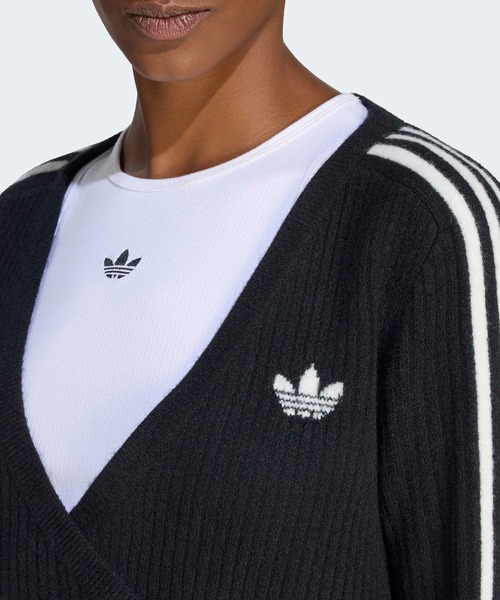 adidas（アディダス）の「adidas/アディダス ORI  KNIT CARDIGAN ニットカーディガン Vネック ニット カシュクール ライン サムホール ショート丈 クロップド丈 レディース 2026年 秋 秋服 冬 冬服（ニット/セーター・レディース・ブラック/ブルー/ベージュ・XS/S/M/L）」の18枚目の写真