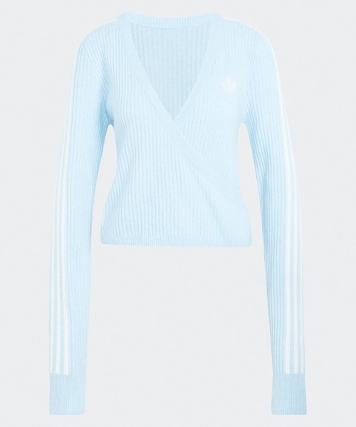 adidas（アディダス）の「adidas/アディダス ORI  KNIT CARDIGAN ニットカーディガン Vネック ニット カシュクール ライン サムホール ショート丈 クロップド丈 レディース 2026年 秋 秋服 冬 冬服（ニット/セーター・レディース・ブラック/ブルー/ベージュ・XS/S/M/L）」の10枚目の写真