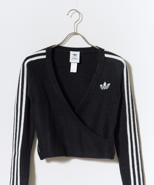 adidas（アディダス）の「adidas/アディダス ORI  KNIT CARDIGAN ニットカーディガン Vネック ニット カシュクール ライン サムホール ショート丈 クロップド丈 レディース 2026年 秋 秋服 冬 冬服（ニット/セーター・レディース・ブラック/ブルー/ベージュ・XS/S/M/L）」の5枚目の写真