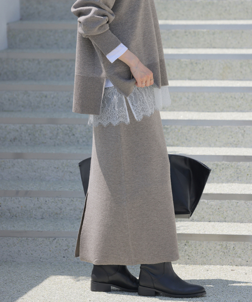 JOURNAL STANDARD relume(ジャーナルスタンダード レリューム)の「ウォッシャブルウールミックススリットスカート(スカート・レディース・ブラック/グレー・FREE)」の2枚目の写真