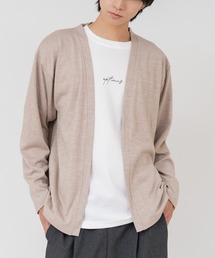 【TIMBRE POSTE】【コーデに迷わないお得なセットアイテム】ニットソーカーディガン Tシャツ 2点セット ボタンレスカーディガン 伸縮性 保温性 杢調 羽織り ユニセックス