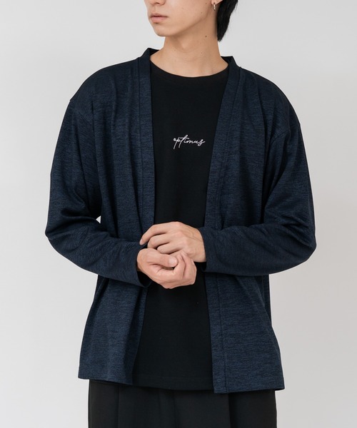 JEANS MATE（ジーンズメイト）の「【TIMBRE POSTE】【コーデに迷わないお得なセットアイテム】ニットソーカーディガン Tシャツ 2点セット ボタンレスカーディガン 伸縮性 保温性 杢調 羽織り ユニセックス（アンサンブル・メンズ・ブラック/ベージュ/ネイビー・MEDIUM/LARGE/X-LARGE）」の3枚目の写真