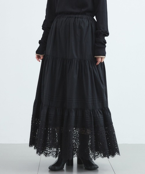 BARNYARDSTORM(バンヤードストーム)の「BARNYARDSTORM / ピンタックレーススカート / ハンドウォッシャブル(スカート・レディース・ブラック/モカ・FREE)」の1枚目の写真
