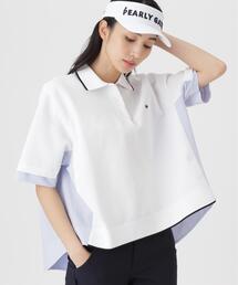 【PEARLY GATES】サッカー生地ドッキング半袖ニットポロシャツ (WOMENS)