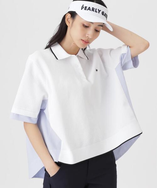PEARLY GATES(パーリーゲイツ)の「【PEARLY GATES】サッカー生地ドッキング半袖ニットポロシャツ (WOMENS)(ポロシャツ・レディース・ホワイト/グリーン系その他2・MEDIUM/SMALL/LARGE)」の2枚目の写真