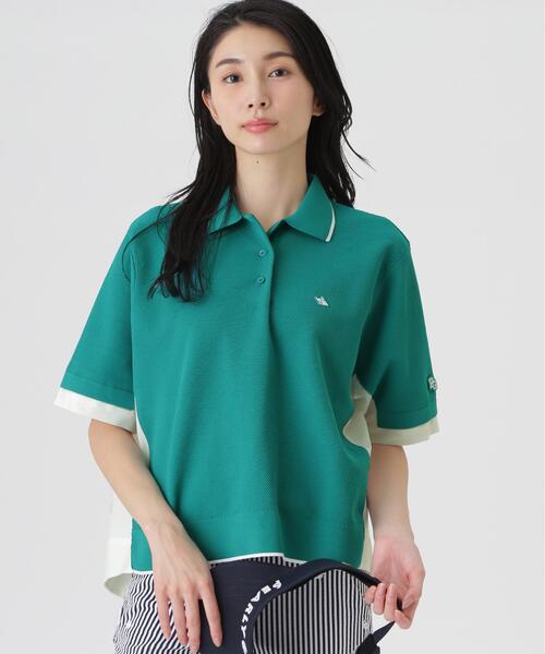 PEARLY GATES(パーリーゲイツ)の「【PEARLY GATES】サッカー生地ドッキング半袖ニットポロシャツ (WOMENS)(ポロシャツ・レディース・ホワイト/グリーン系その他2・MEDIUM/SMALL/LARGE)」の1枚目の写真