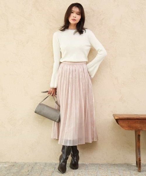 MK MICHEL KLEIN（エムケーミッシェルクラン）の「[洗える]シャイニーサテンプリーツスカート（スカート・レディース・グレー/ピンクベージュ・38）」の6枚目の写真