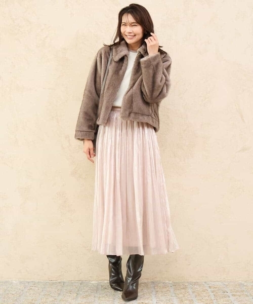 MK MICHEL KLEIN（エムケーミッシェルクラン）の「[洗える]シャイニーサテンプリーツスカート（スカート・レディース・グレー/ピンクベージュ・38）」の8枚目の写真