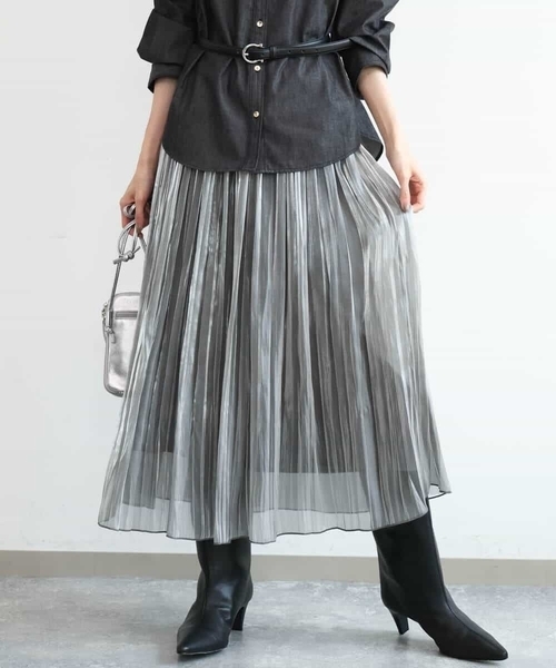 MK MICHEL KLEIN（エムケーミッシェルクラン）の「[洗える]シャイニーサテンプリーツスカート（スカート・レディース・グレー/ピンクベージュ・38）」の18枚目の写真