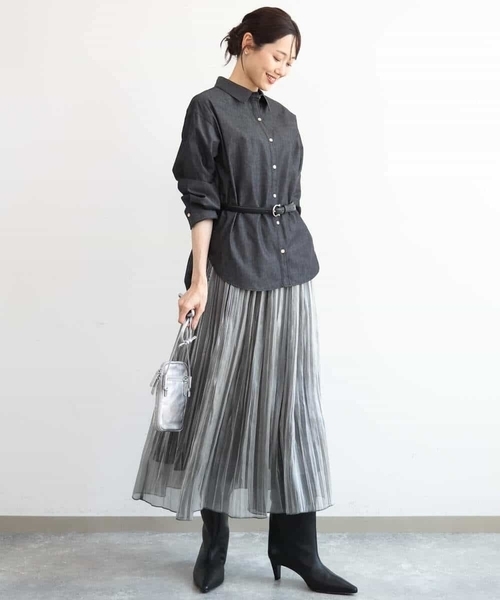 MK MICHEL KLEIN（エムケーミッシェルクラン）の「[洗える]シャイニーサテンプリーツスカート（スカート・レディース・グレー/ピンクベージュ・38）」の21枚目の写真