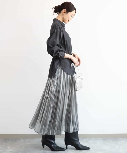 MK MICHEL KLEIN（エムケーミッシェルクラン）の「[洗える]シャイニーサテンプリーツスカート（スカート・レディース・グレー/ピンクベージュ・38）」の22枚目の写真