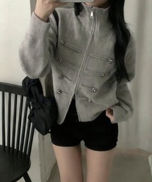 ナポレオンダブルジップスタンドカラーカーディガン
