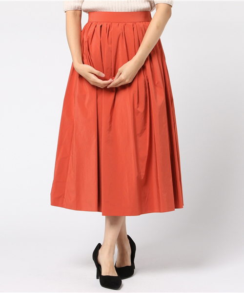 RIVE DROITE(リヴドロワ)の「ポリエステル/ナイロン/タックギャザースカート(スカート・レディース・ブラウン/ブラック/オレンジ・36/38)」の1枚目の写真