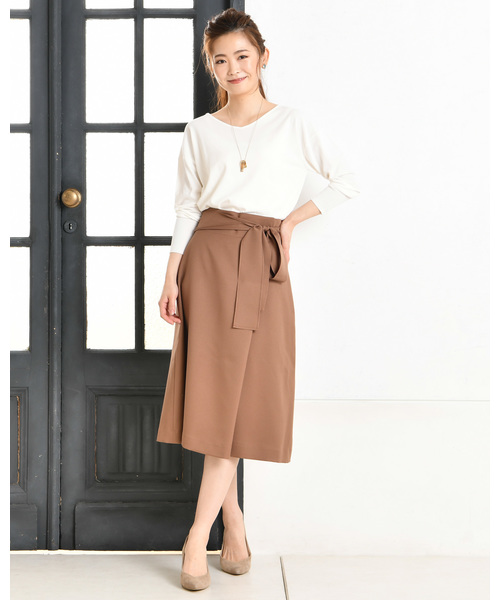 un dix cors(アンディコール)の「ラップ風フレアタイトスカート(スカート・レディース・キャメル/ネイビー・フリ-)」の1枚目の写真