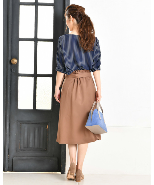 un dix cors(アンディコール)の「ラップ風フレアタイトスカート(スカート・レディース・キャメル/ネイビー・フリ-)」の11枚目の写真