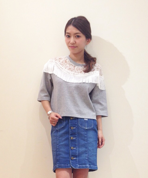 Another Edition(アナザーエディション)の「AE LACE×フリンジ PO(Tシャツ/カットソー・レディース・ホワイト/グレー・フリー)」の2枚目の写真