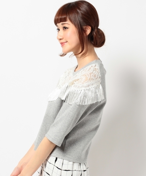 Another Edition(アナザーエディション)の「AE LACE×フリンジ PO(Tシャツ/カットソー・レディース・ホワイト/グレー・フリー)」の6枚目の写真