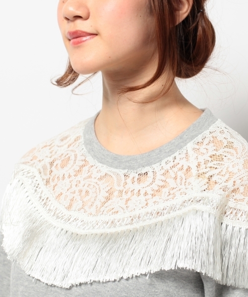 Another Edition(アナザーエディション)の「AE LACE×フリンジ PO(Tシャツ/カットソー・レディース・ホワイト/グレー・フリー)」の11枚目の写真