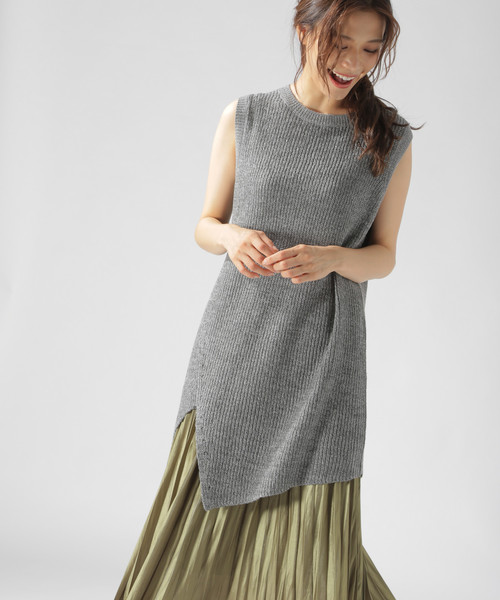 BAYFLOW(ベイフロー)の「イレギュラーヘムベスト(ニット/セーター・レディース・グレー/マスタード/ブラウン・FREE)」の1枚目の写真