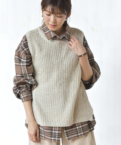 rps（アールピーエス）の「アクリルゆったりニットベスト（ベスト・レディース・杢グレー/ネイビー/ベージュ系その他/モカ/チャコールグレー/グレイッシュベージュ・M）」の16枚目の写真