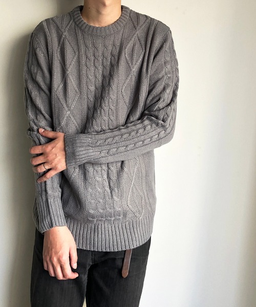 COMMON WARE（コモンウェアー）の「COMMONWARE：HOME LAUNDRY ARAN KNIT C/N KNIT ホームランドリー アラン編み クルーネックニット（ニット/セーター・メンズ・オフホワイト/ネイビー/ブラック/ワインレッド/ブルー/グレー・M/L/XL）」の3枚目の写真