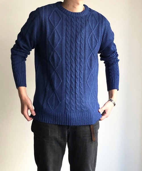 COMMON WARE（コモンウェアー）の「COMMONWARE：HOME LAUNDRY ARAN KNIT C/N KNIT ホームランドリー アラン編み クルーネックニット（ニット/セーター・メンズ・オフホワイト/ネイビー/ブラック/ワインレッド/ブルー/グレー・M/L/XL）」の5枚目の写真