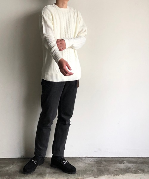 COMMON WARE（コモンウェアー）の「COMMONWARE：HOME LAUNDRY ARAN KNIT C/N KNIT ホームランドリー アラン編み クルーネックニット（ニット/セーター・メンズ・オフホワイト/ネイビー/ブラック/ワインレッド/ブルー/グレー・M/L/XL）」の8枚目の写真