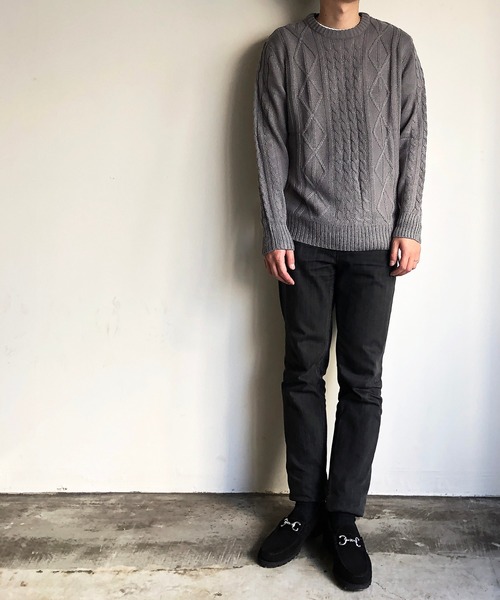 COMMON WARE（コモンウェアー）の「COMMONWARE：HOME LAUNDRY ARAN KNIT C/N KNIT ホームランドリー アラン編み クルーネックニット（ニット/セーター・メンズ・オフホワイト/ネイビー/ブラック/ワインレッド/ブルー/グレー・M/L/XL）」の11枚目の写真