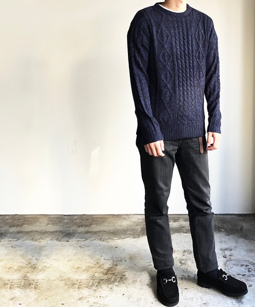 COMMON WARE（コモンウェアー）の「COMMONWARE：HOME LAUNDRY ARAN KNIT C/N KNIT ホームランドリー アラン編み クルーネックニット（ニット/セーター・メンズ・オフホワイト/ネイビー/ブラック/ワインレッド/ブルー/グレー・M/L/XL）」の21枚目の写真