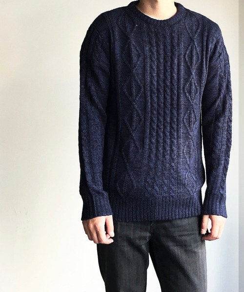 COMMON WARE（コモンウェアー）の「COMMONWARE：HOME LAUNDRY ARAN KNIT C/N KNIT ホームランドリー アラン編み クルーネックニット（ニット/セーター・メンズ・オフホワイト/ネイビー/ブラック/ワインレッド/ブルー/グレー・M/L/XL）」の20枚目の写真
